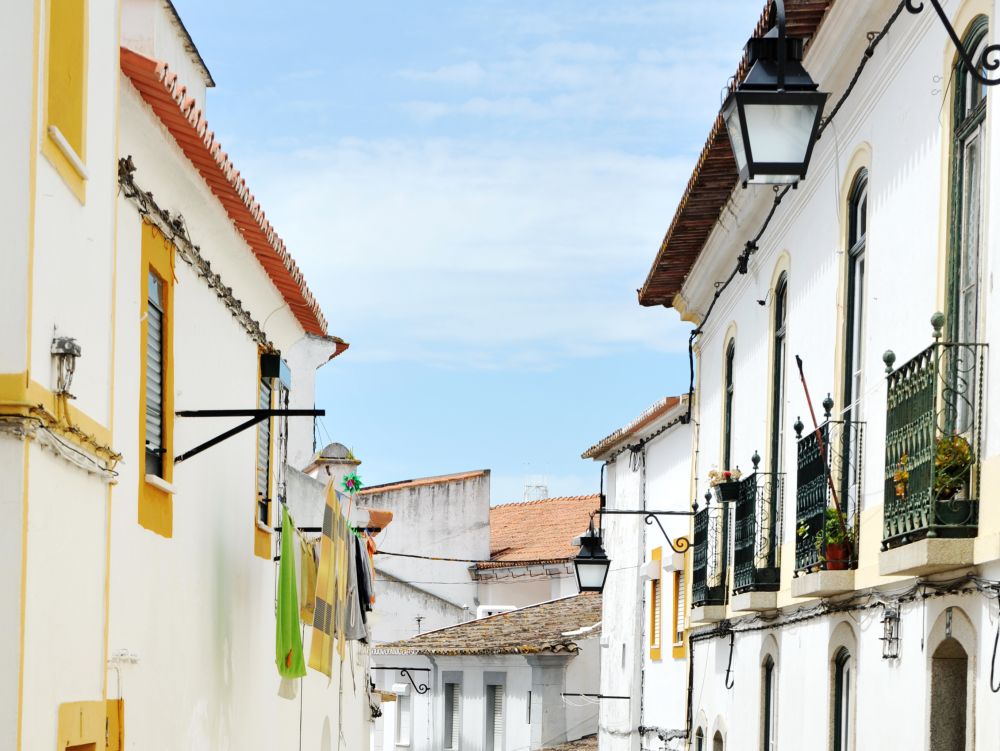 Cobbled street in old town, Evora, Portugal