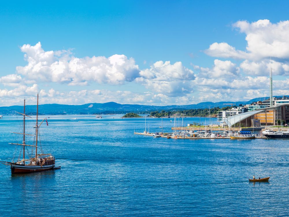 OSLO, NORWAY - JULY 29: The Oslo Norway Harbor is one of Oslo's great attractions. Situated on the Oslo Fjord in Oslo, Norway on July 29, 2014