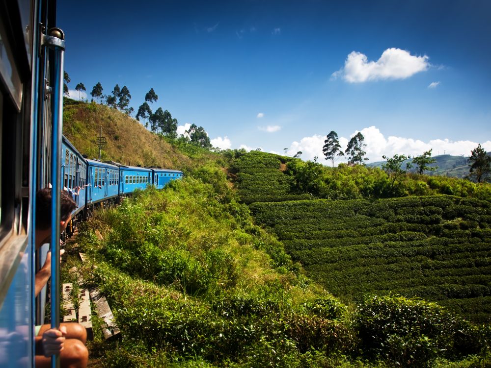 train from Nuwara Eliya to Kandy among tea plantations in the highlands of Sri Lanka