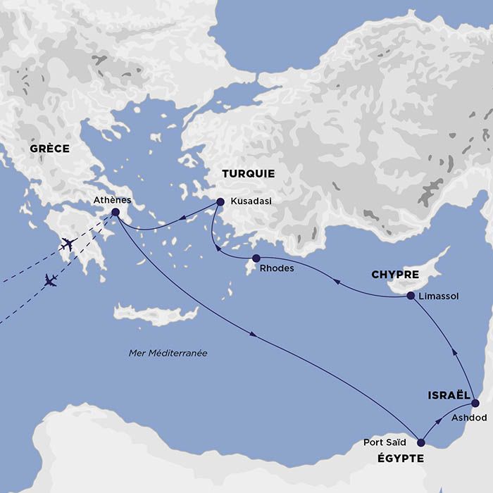 Carte de la croisière des trois continents - MS CRYSTAL