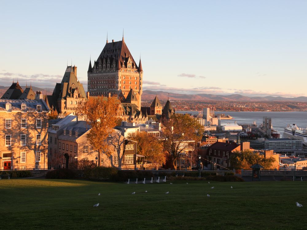 Le Château Frontenac, famous landmark of Quebec City, Canada on sunrise