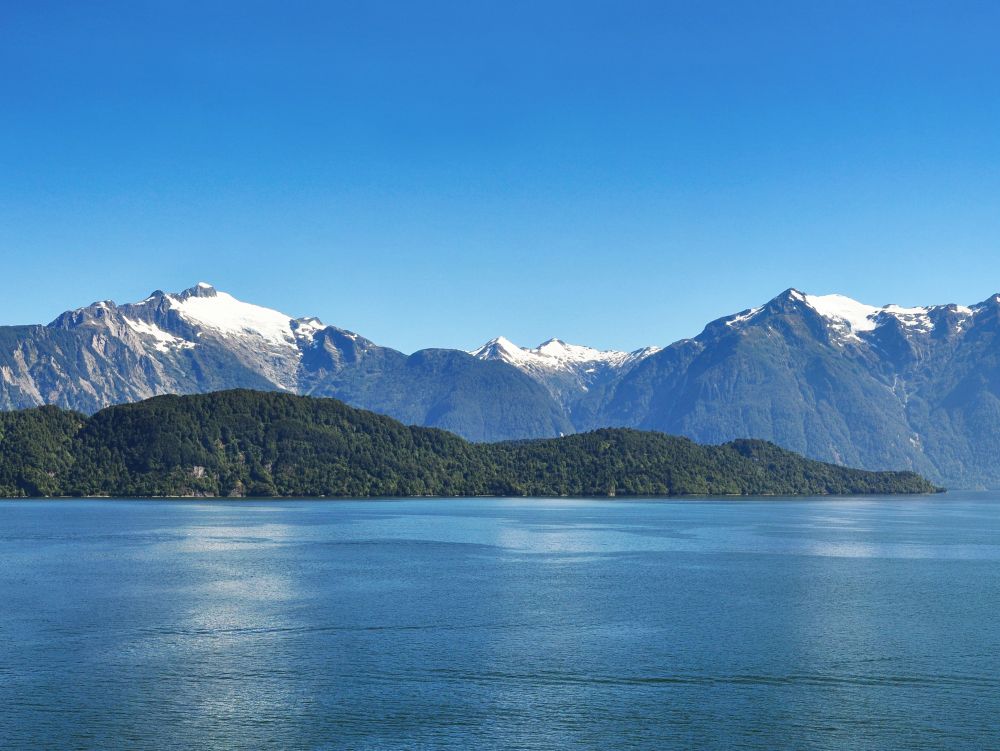 Beautiful panoramic view of Chilean fjords: Aysen fjord and Puer