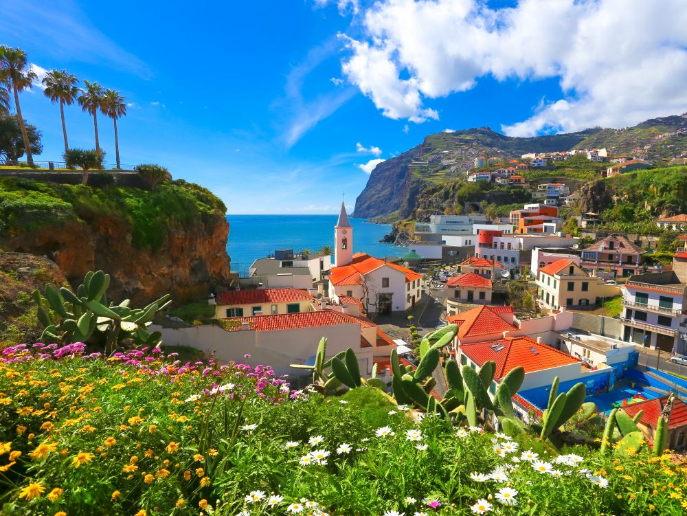 Beautiful panorama over the cityscape of Camara de Lobos in Madeira island, Portugal