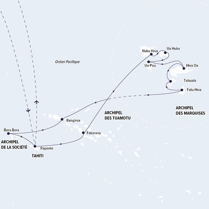 Tahiti, Îles Marquises et Archipel de la Société.