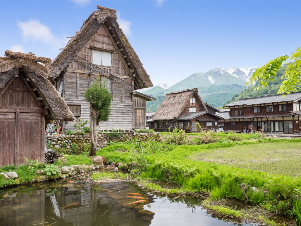 Historical Japanese Village - Shirakawago in spring, travel landmark of Japan