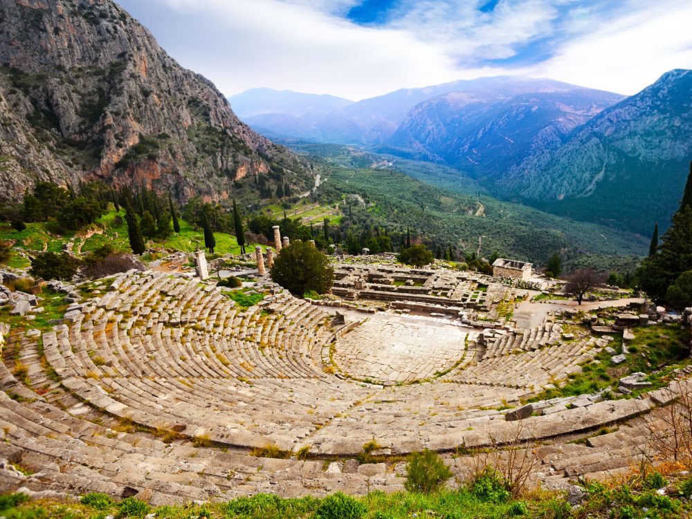 The beautiful view on Greek amphitheater in Delphi