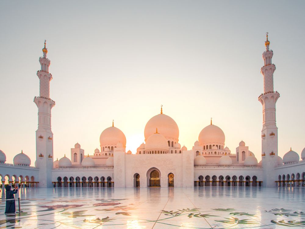 Abu Dhabi, UAE - November 05, 2017: Sheikh Zayed Mosque in Abu Dhabi. Grand Mosque in the evening.