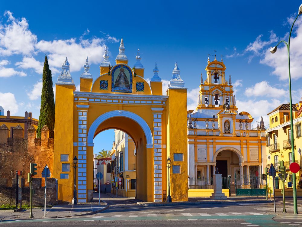 Seville Puerta de la Macarena and Basilica church in Sevilla Andalusia Spain