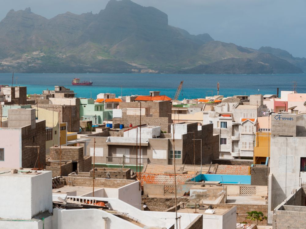 View over town mountain and ocean in cape verde island