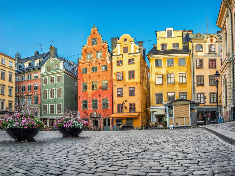 Old colorful houses on Stortorget square in Stockholm, Sweden