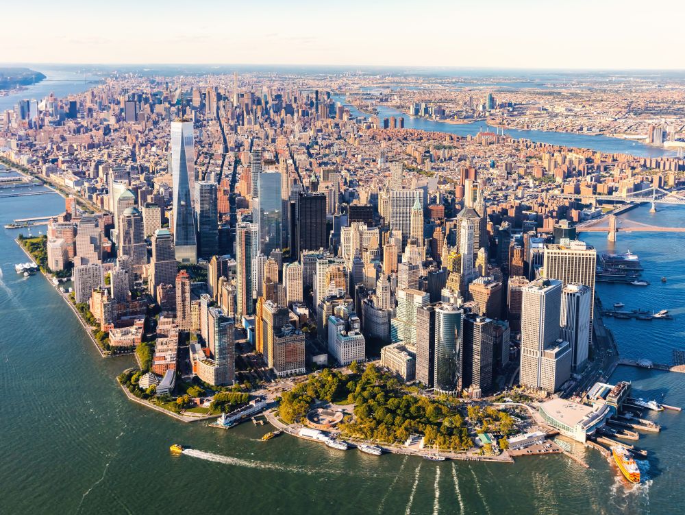 Vue aérienne du sud de Manhattan NYC